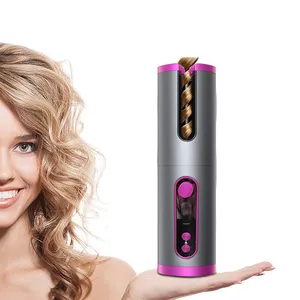 가장 인기있는 휴대용 핑크 회전 가열 컬링 아이언 USB 충전식 세라믹 미니 무선 헤어 경기자 다리미