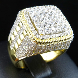 Cincin Pria Berlian Mewah Ukuran Besar Desain Baru Fashion, Lapis Emas, Bertabur Kristal Rhinestone, Penuh Zirkon, Model Iced Out, Ukuran Besar - Product Image 2
