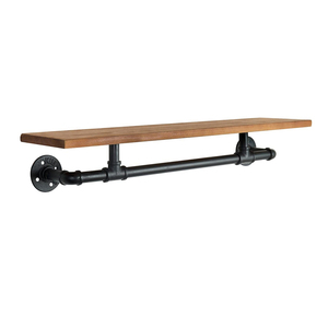 Étagère <span class=keywords><strong>murale</strong></span> de rangement pour vêtements en métal noir style industriel et bois brun, 31 pouces, pour l'ameublement de la maison - Product Image 3