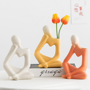 Jarrón de Piso de Cerámica Blanca Moderna y Sencilla, Escultura Abstracta de Pensador, Jarrón de Porcelana Retro para Hogar, Bodas, Floreros, Jarrones, Hoteles - Product Image 3