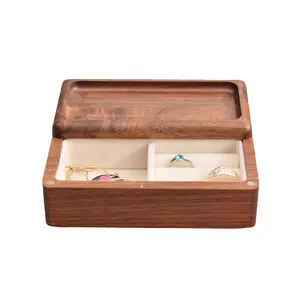 Walnut Jewelry Box Portable Vintage Jewelry Organizer Jewelry Travel Case Wooden Jewellery Collections Holder For Rings Earrings