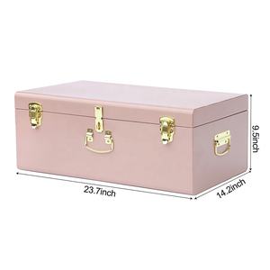 Розовый большой металлический сундук для хранения, декоративный железный ящик, сундук для общежития с золотой ручкой - Product Image 3