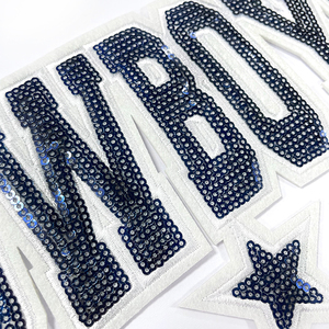 Toppa Termoadesiva Grande con Paillettes e <span class=keywords><strong>Ricamo</strong></span> Blu Navy, Stile Cowboys, Distintivo Lettera Varsity, per Retro Giacca Sportiva Gameday - Product Image 4
