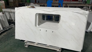 2025 phổ biến nhất calacatta Trắng Xám Vàng kết cấu lớn nhân tạo <span class=keywords><strong>Quartz</strong></span> slab cho bàn Vanity Tops bảng Tops & tường - Product Image 2