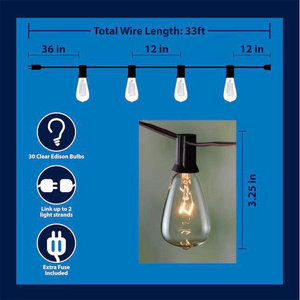 IP65 Brown Plastic Rustic <b>String</b> <b>Light</b> With 30 Edison <b>Bulbs</b> AC Powered Outdoor Garden Patio Party Decoration Ceiling <b>light</b> - Product Image 5