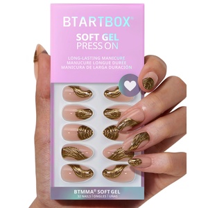 BTArtbox Uñas Postizas de Gel Suave, Cortas, Almendradas, de Alta Calidad, Hechas a Mano, 3D, Doradas, de Lujo, Premium, al por Mayor - Product Image 1