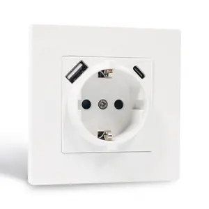 European Standard PC Quality Schuko Plugs and Sockets Wall USB Outlet With Type A Type C USB Chargers Output 2.1A DC 5V