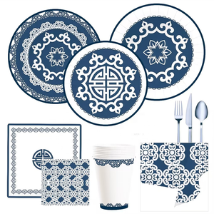 DAMAI Wholesale <b>Disposable</b> <b>Tableware</b> Set for Party Decor Round Hexagonal Paper Plate Set with Navy Blue Paper Cup - Product Image 2