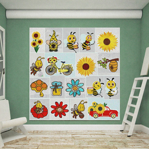 Patch brodé tournesol en tissu chenille thermocollant avec paillettes, motif famille d'abeilles, pour la décoration de sacs et de chapeaux - Product Image 3