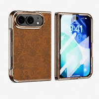 Étui de protection pliable en PC électroplaqué à texture gaufrée de luxe avec protection d'écran pour iPhone Duo