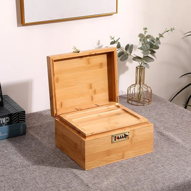 תיבת אחסון עץ כפולה באיכות גבוהה עם מנעול עמיד נייד לאריזת קופסאות מתנה
