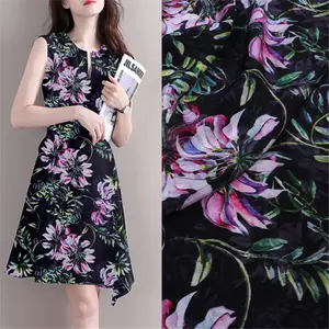 Factory Wholesale Deep Color Floral Printed Pure Silk Crepe De Chine Fabric for Lady Party Evening Dress