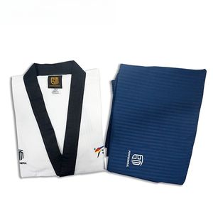 Uniforme Profesional de Taekwondo Poomsae Estilo WTF para <span class=keywords><strong>Mujer</strong></span> con Pantalón Azul Marino, Logo Personalizado y <span class=keywords><strong>Dobok</strong></span> para Competición y Entrenamiento - Product Image 4