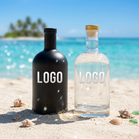 Fournisseur de bouteilles en verre OEM, échantillon gratuit, bouteille en verre noir mat pour whisky, vodka avec bouchon hermétique, 300 ml, 500 ml, 750 ml