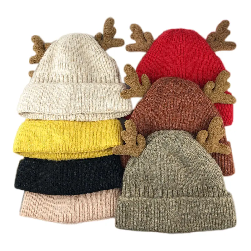 2021 Antler Plush Christmas Winter Wool Hat For Adults Christmas Santa Hat