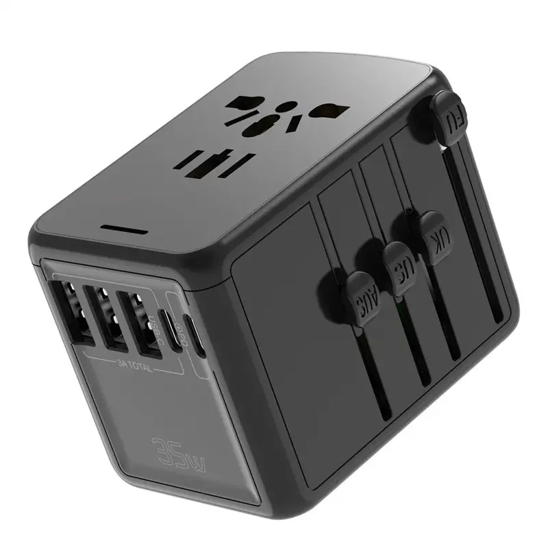 Adaptador Universal todo en uno para viaje, convertidor de potencia PD35W, cargador de pared, adaptador de enchufe con 3 puertos USB 2 tipo c