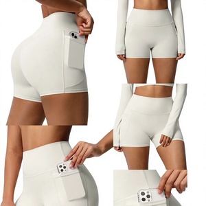 Women's High Waisted Seamless <b>Bike</b> Shorts With <b>Pockets</b> Solid Color Yoga Workout Fitness Running Shorts - Product Image 6