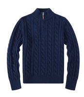 Pull d'hiver personnalisé pour homme 100% coton avec logo brodé, fermeture éclair et col brodé Logoza, tricot torsadé