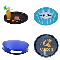 Accessoires de bar, vente directe d'usine, plateau de service rond en plastique noir, rouge, bleu, 32,5*4,5 cm, pour restaurant, bar, hôtel