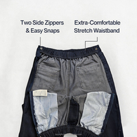 Jean pour homme adaptatif avec fermetures éclair latérales de la taille à la cheville, pantalon en denim noir délavé, cinq poches, avec ceinture extensible et braguette