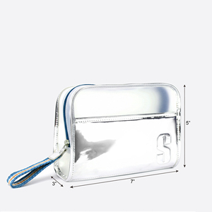 Pochette à maquillage argentée métallisée, trousse de toilette portable pour retouches quotidiennes et voyages - Product Image 1