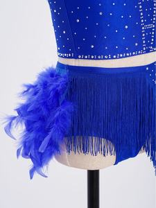 Traje de Baile Latino para Niñas de 6 a 16 Años, Top Corto con Falda de Plumas, para Samba, Rumba, Cha-Cha, Actuaciones, Competiciones y Baile de Salón - Product Image 5