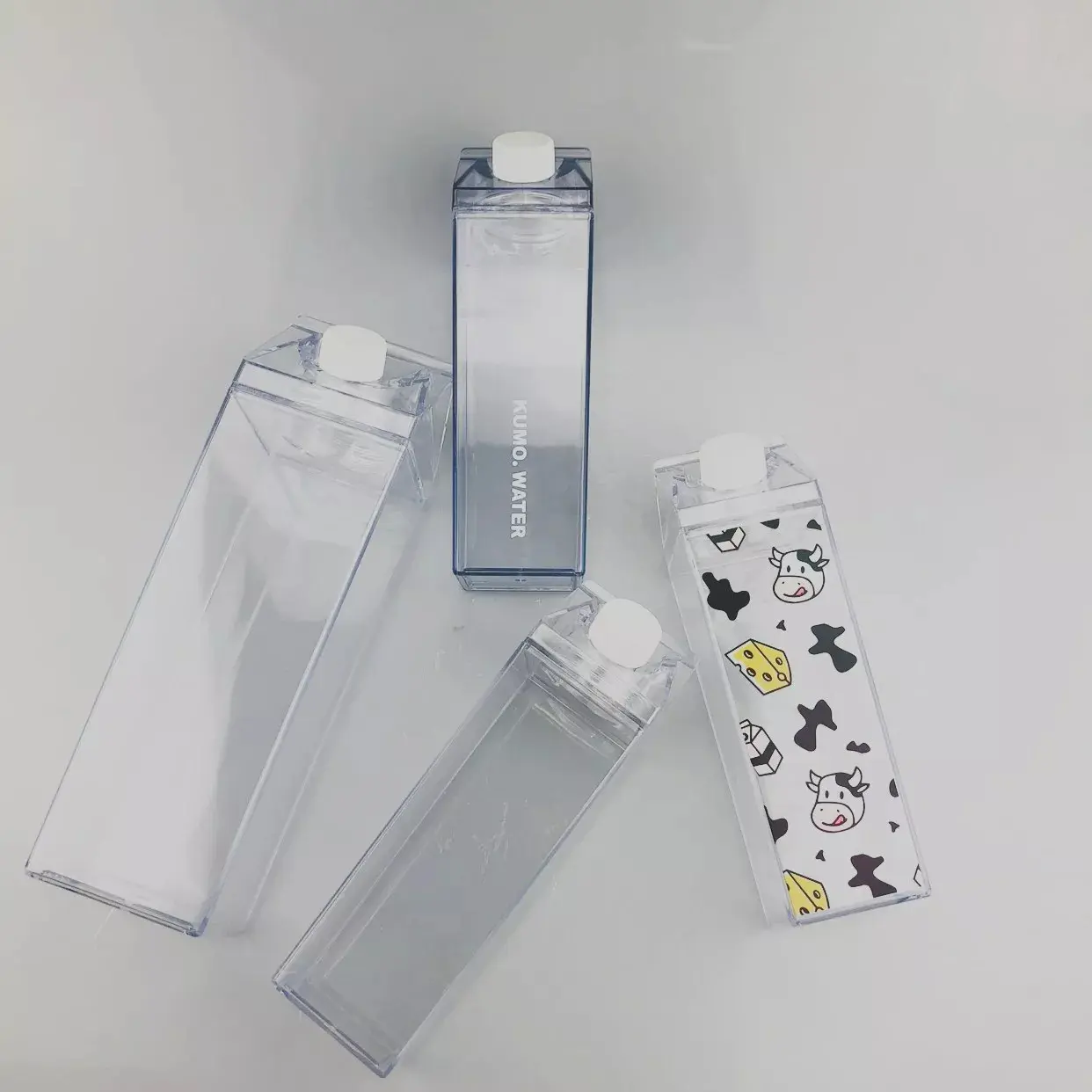 Botol susu plastik akrilik bening dinding ganda kotak bening botol minum portabel dengan penutup sekrup bebas BPA