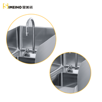 Évier de cuisine professionnel multifonctionnel pour restaurant, table de travail en acier inoxydable à deux niveaux avec double évier pour le rangement de la vaisselle