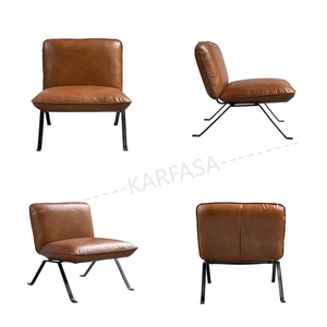 Retro Brauner Lederbezogener Moderner Industrieller Stuhl mit Metallbeinen Komfortabler Freizeitstuhl für Wohnzimmer Hotel OEM-Lieferant - Product Image 4