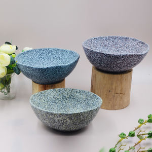 「3ブルー/パープル/グリーン反応バブル釉薬ドット15オンス容量マイクロ波オーブン中古セラミックサラダボウルのセット」 - Product Image 3