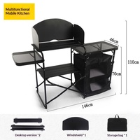 Cuisine mobile multifonctionnelle d'extérieur, table à manger pliante en alliage d'aluminium, armoire de rangement 146x46x70cm pour le camping