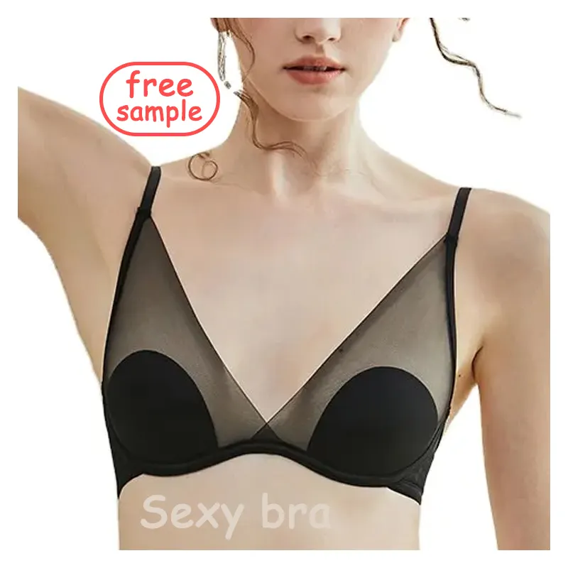 Ultra-fina orelha de coelho V-Neck Bras para as mulheres sexy seda beleza de volta suporte macio sem costura 85C Ventilação rendas verão gelo yoga bra