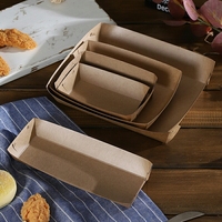 Boîte à snack en papier kraft brun, étanche, pour la restauration rapide, plateau en papier jetable pour beignets, frites, aliments frits