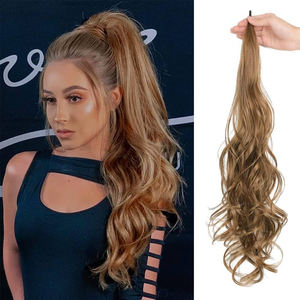 Extensiones de pelo de cola de caballo de 32 "para mujer, postizos de cola de caballo sintética, mezcla de colores marrones, extremos rizados ondulados - Product Image 1