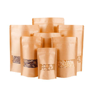 Tùy chỉnh in nâu kraft giấy Stand-Up Pouch phân hủy sinh học Ziplock thực phẩm đóng gói túi với cửa sổ túi nhựa - Product Image 5