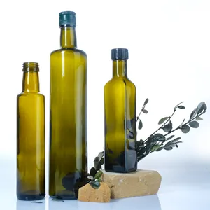 批发100毫升750毫升1000毫升空马拉斯卡食用绿色玻璃带盖橄榄油瓶