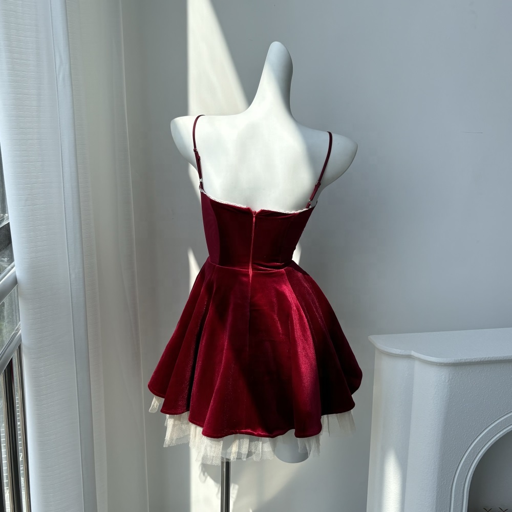 backless red velvet dress Velvet Prom Dresses