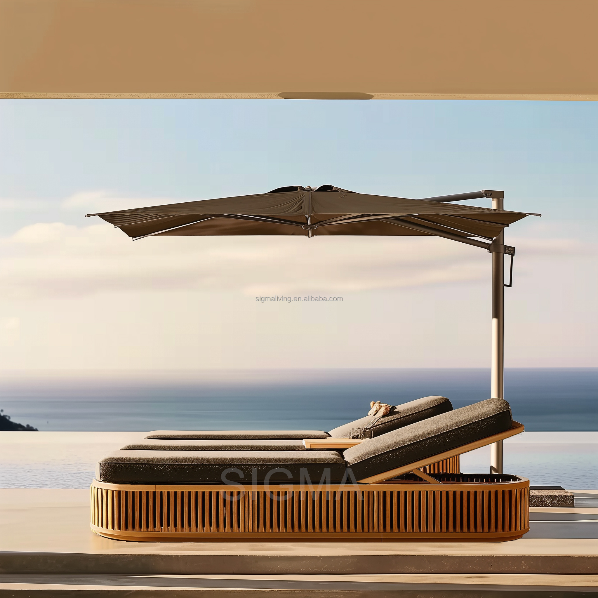 New Arrival Garden Furniture Teak Wood Outdoor Bed Sun Loungers Beach Chaise Lounge