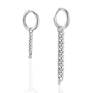 Pendientes de aro de plata de ley HEH257 de 10mm con borla de cadena larga, pendientes de gota no coincidentes de moda para fiesta estilo Hugg - Product Image 1