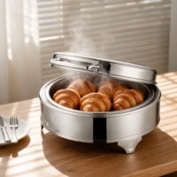 Elektrischer 6L Rechteckiger Chafing Dish, Glasabdeckung Buffet-Wärmebehälter mit Manueller Temperaturregelung 85-100°C, Catering-Zubehör