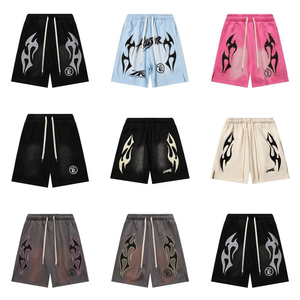 Pantaloncini in Cotone di Alta Qualità, Nuova Tendenza Stile Hip Hop Hell Street Star, Effetto Lavato <span class=keywords><strong>e</strong></span> Distressed con Stampa Fiamma, Tag NFC - Product Image 2