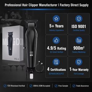 เครื่องตัดผมมืออาชีพ สแตนเลสสตีล ชาร์จไฟผ่าน USB ไร้สาย หน้าจอ LCD แบตเตอรี่ 1200mAh สำหรับช่างตัดผม - Product Image 4