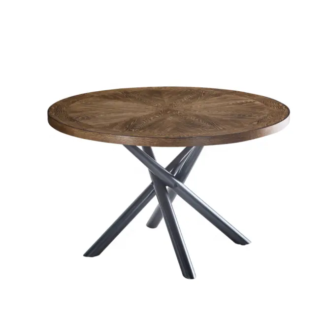Mobilier de maison d'usine BSCI table à manger ronde et chaise pour 2 personnes en placage de chêne en bois naturel moderne simple
