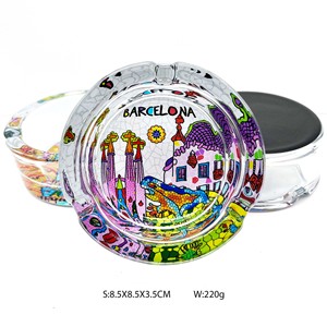 Cendrier à cigares en verre imprimé avec logo personnalisé, cendrier rond pour hôtel design personnalisé cendrier souvenir de <span class=keywords><strong>Barcelone</strong></span> accessoires pour fumeurs - Product Image 3