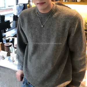 Suéter Gris de Cuello Redondo para Hombre, Estilo Coreano Retro de Otoño Invierno, Camiseta de Punto Informal, Prenda Interior de Estilo Sofisticado - Product Image 5