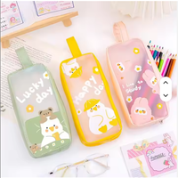 Échantillon gratuit, sac en PVC transparent écologique à fermeture éclair, tridimensionnel, pour stylos, cosmétiques, maquillage, avec fermeture éclair
