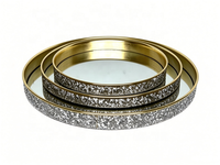 Ensemble de plateaux en métal doré avec base miroir, plateaux décoratifs miroir pour bijoux, cosmétiques, desserts, table, décoration de maison, mariage, fête
