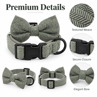 Collier pour chien en tissu chevron avec nœud papillon, boucle à dégagement rapide réglable, anneau en D métallique, étiquette personnalisée, vente en gros OEM