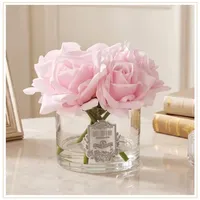 Fleurs Artificielles Parfumées Tissu Fait Main 5 Roses Toucher Naturel Vente en Gros Usine avec Sprays Parfumés Préservés