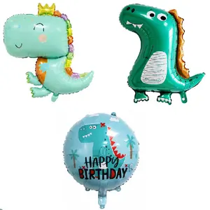 Lovely Cartoon Crown Dinosaur Foil Balloons Forest Party Theme Jungle Party Children Birthday Party Decoration
